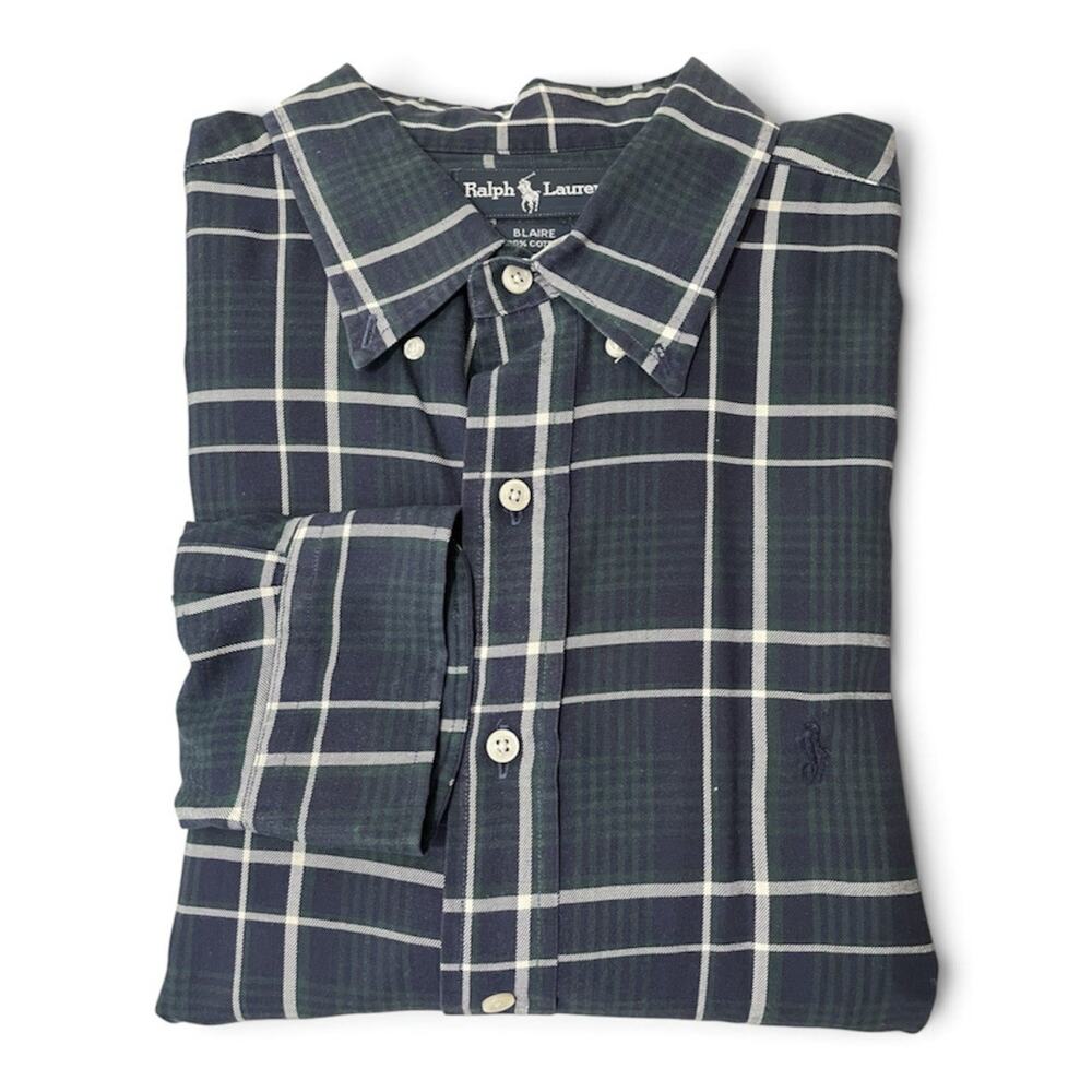 Ralph Lauren Blaire Button Down Shirt Men XL Green Plaid Long Sleeve Vintage Y2K